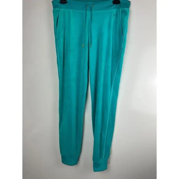 Juicy Couture Y2K Terry Velour Track Jacket Pants Teal Rhinestone J Jogger Set L - Picture 10 of 16